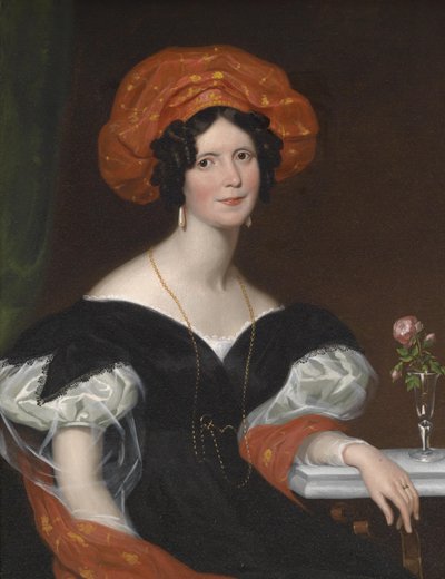 Portrait of a Seated Lady with Red Shawl and Red Headgear by Franz Xaver Winterhalter